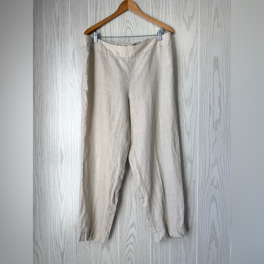 Eileen Fisher Organic Linen Pull On Ankle Pants Neutral Tan Size L
